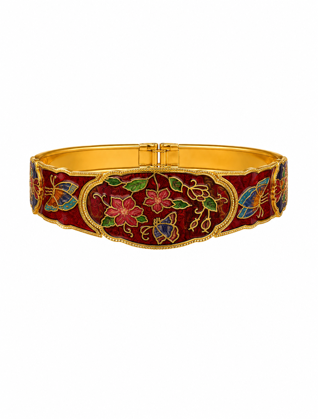 Pulsera vintage de cloisonné flores rojas