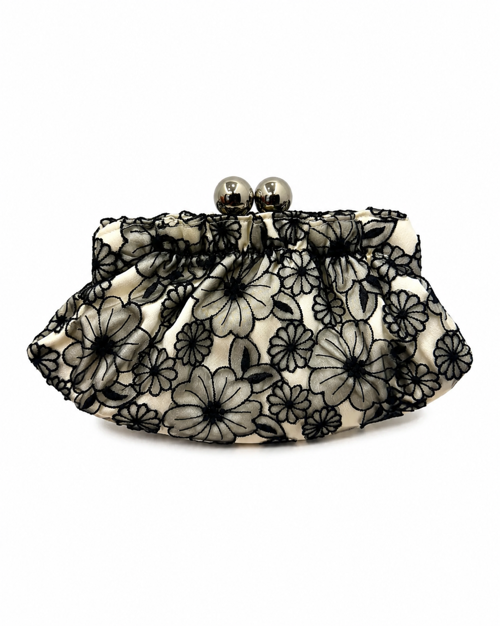 Bolsa de mão vintage floral preta e branca