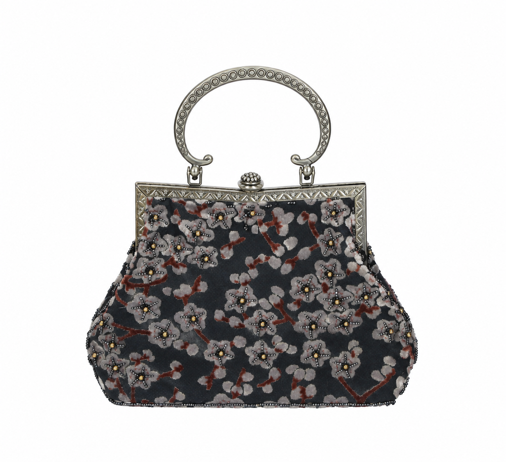 Bolso vintage tipo bombonera con flores
