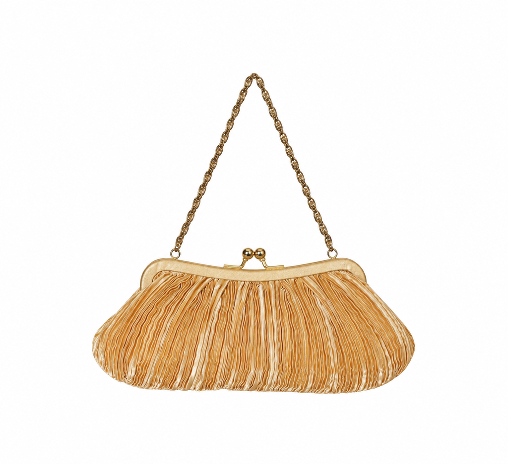 Bolso vintage dorado plisado tipo clutch