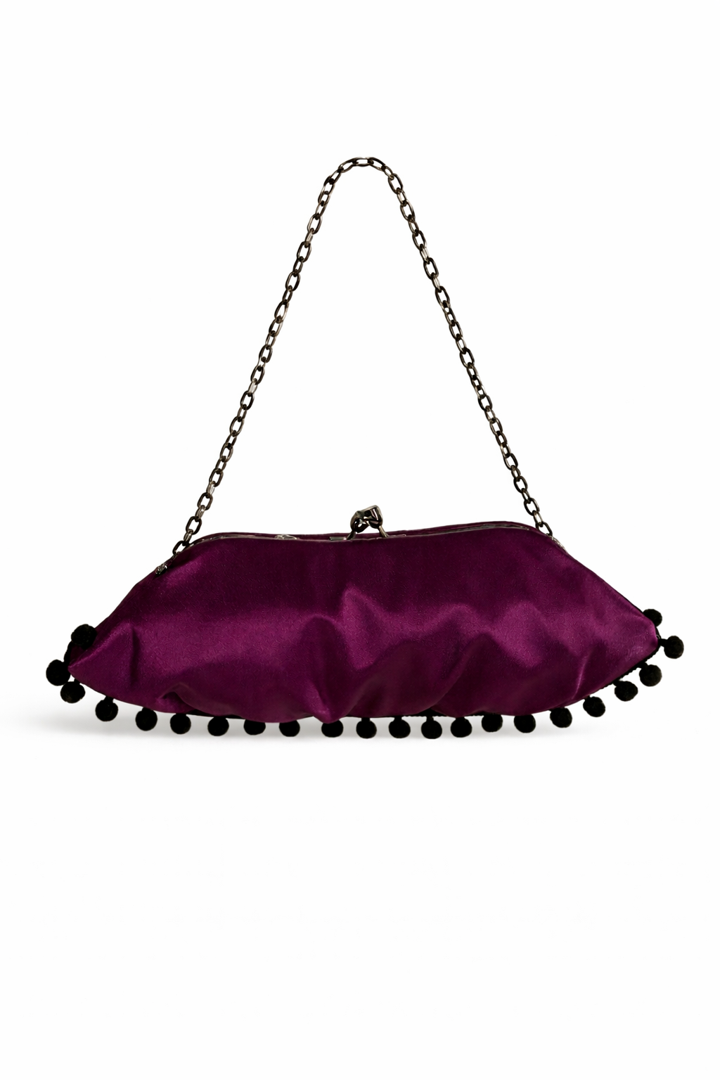 Bolsa vintage castanha estilo saco com flores vermelhas bordadas