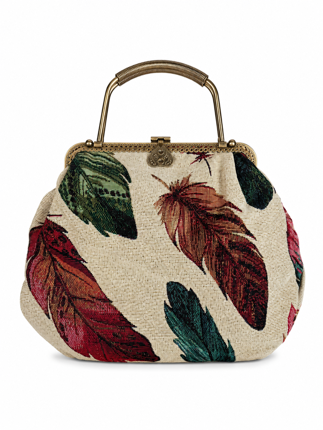 Bolsa vintage castanha estilo saco com flores vermelhas bordadas