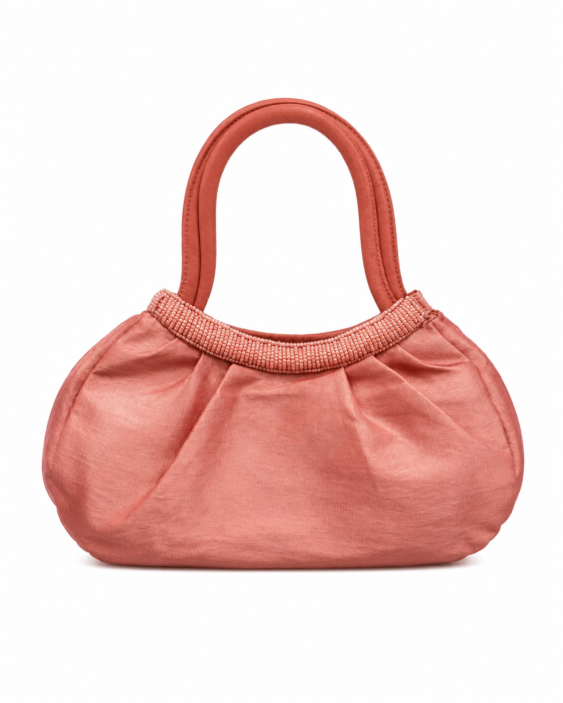 Bolsa vintage rosa estilo saco com detalhes em missangas.