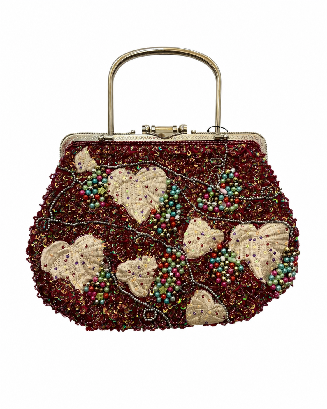 Bolsa vintage estilo balde com bordado de folhas