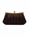 Bolsa vintage castanha estilo saco com flores vermelhas bordadas