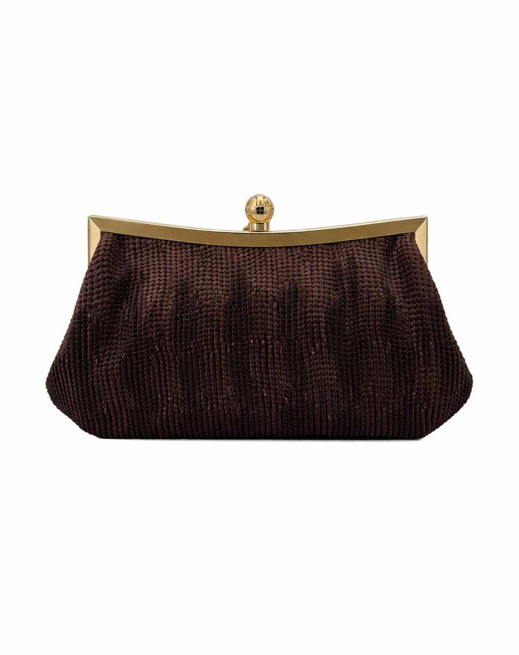 Bolsa vintage castanha estilo saco com flores vermelhas bordadas