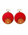 Pendientes vintage de cloisonné colgantes de flores en esmalte rojo, naranja y burdeos