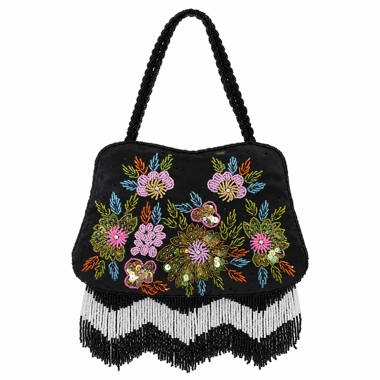 Bolso vintage Flecos Negro con Flores