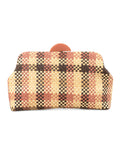 Bolsa vintage castanha estilo saco com flores vermelhas bordadas