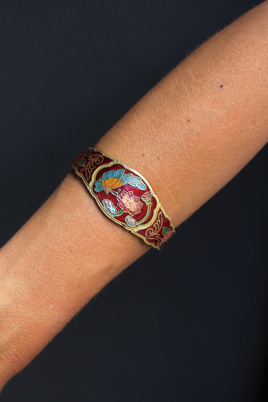 Pulsera vintage de cloisonné mariposa