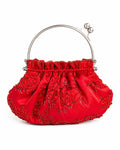 Bolsa vintage castanha estilo saco com flores vermelhas bordadas