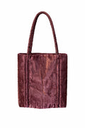 Bolsa vintage castanha estilo saco com flores vermelhas bordadas