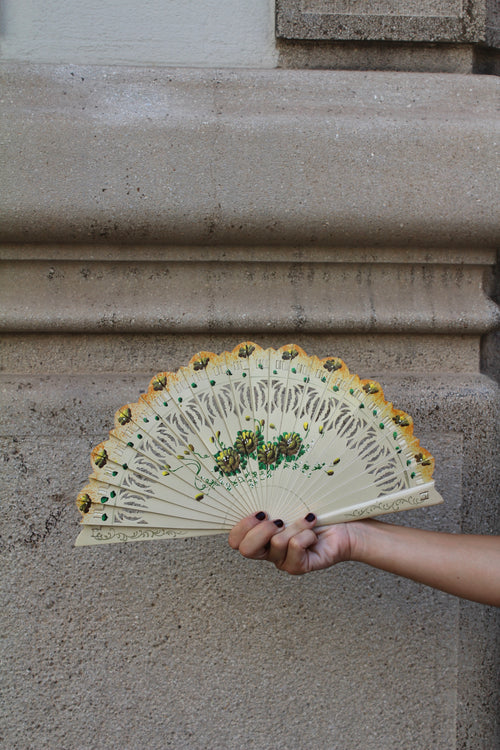 Abanico vintage español crudo y verde