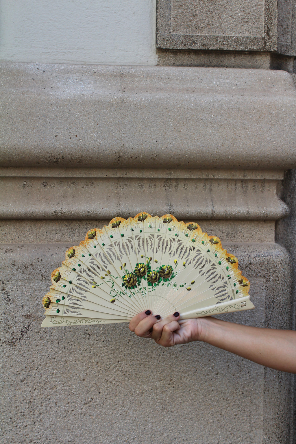 Abanico vintage español crudo y verde