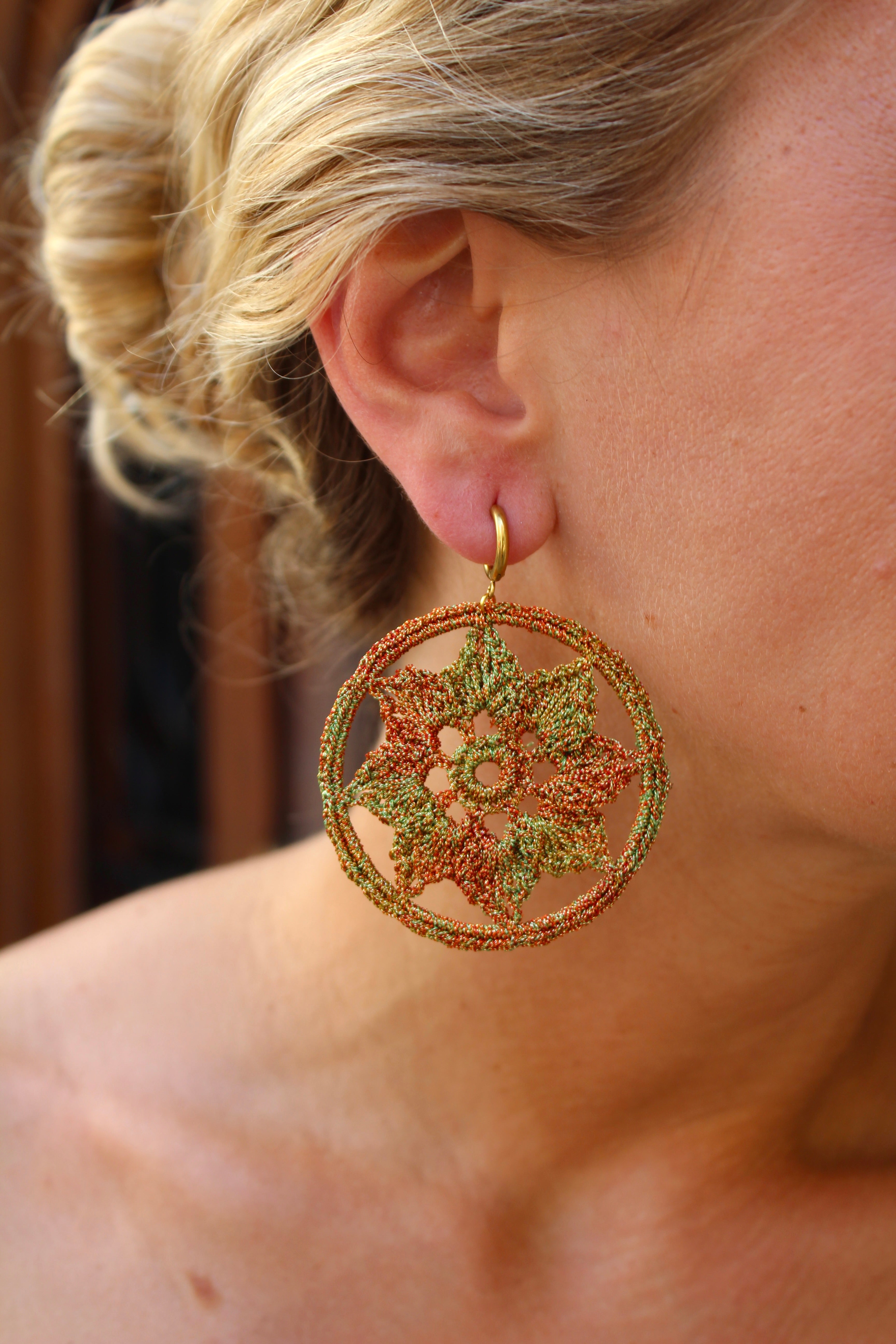 Pendientes Crochet Cobre y Verde Metalizado