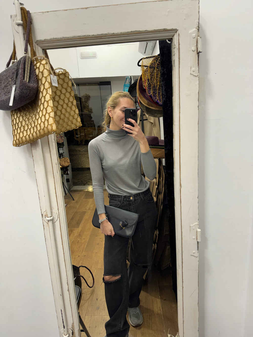 Bolso vintage azul marino de cuero tipo sobre