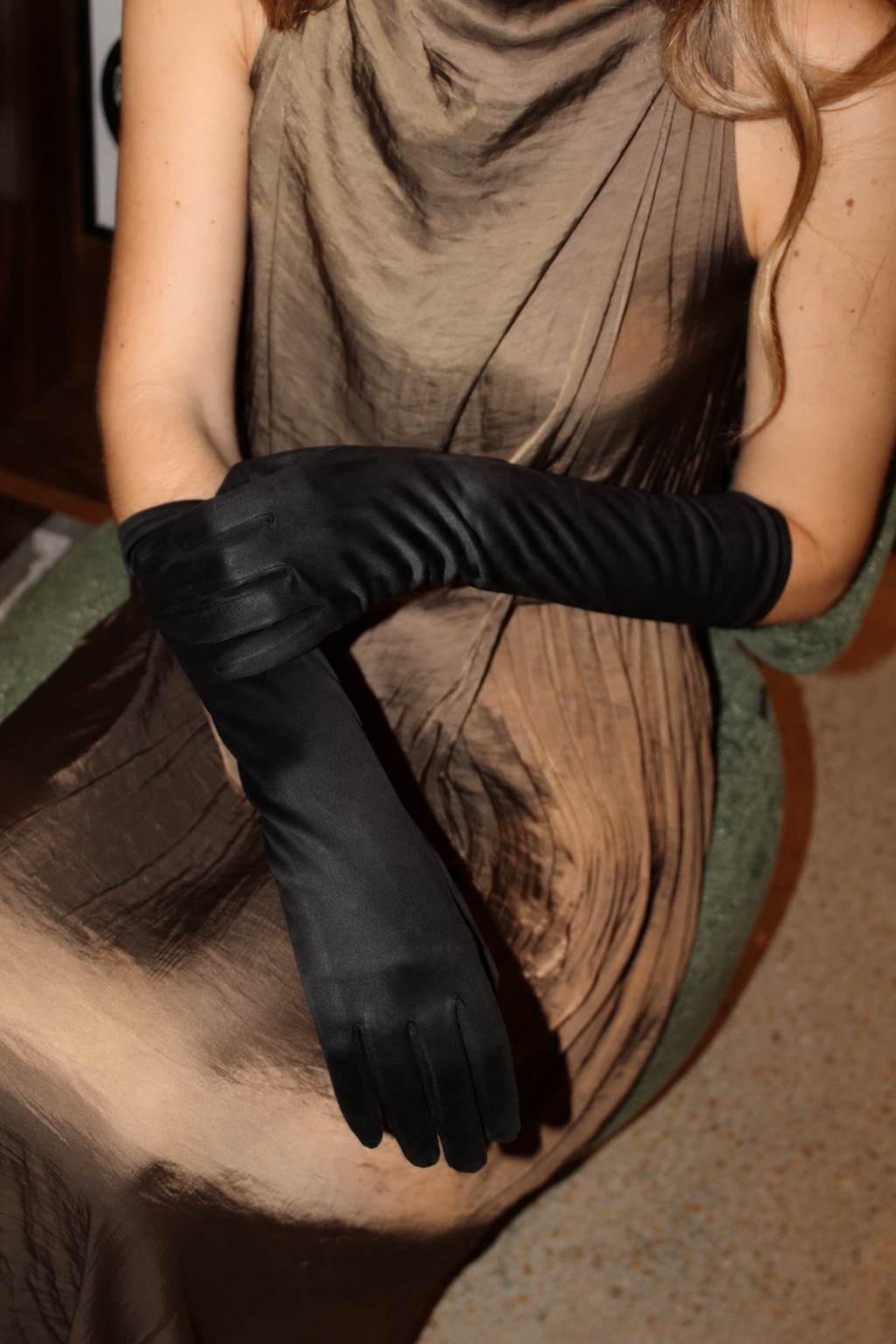 Guantes Largos de antelina Negro